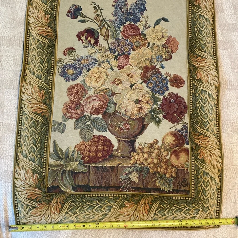 Vintage GRH France Gobelin Tapestry of flowers & fruit